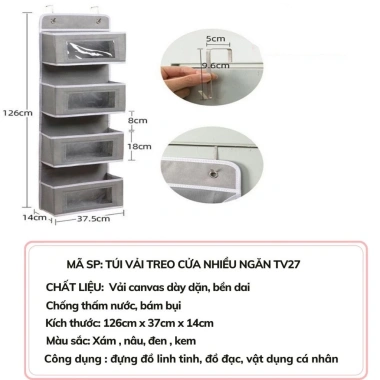 Túi treo tường kèm 2 móc kim loại không gỉ - Lưu trữ cá nhân tiện lợi, 69.000₫ 9