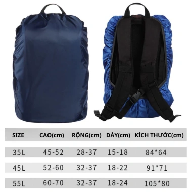 Túi Trùm Balo Áo Mưa Chống Nước và Bụi, Dung Tích 30-40L, Tiện Dụng, Giá 60k 2