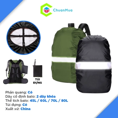 Túi Trùm Balo Chống Nước Phản Quang - Nhiều Size, Cắm Trại, Du Lịch, Leo Núi, Giá 65k