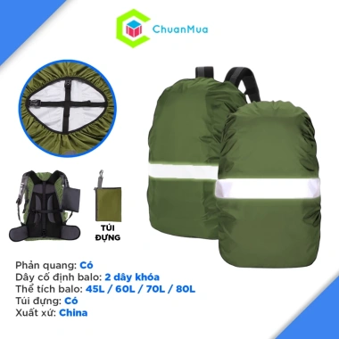Túi Trùm Balo Chống Nước Phản Quang - Nhiều Size, Cắm Trại, Du Lịch, Leo Núi, Giá 65k