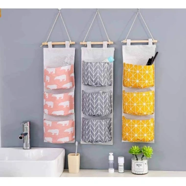 Túi vải 3 ngăn treo tường, không thấm nước, trang trí bếp nhà cửa SHIPNHANH88 9