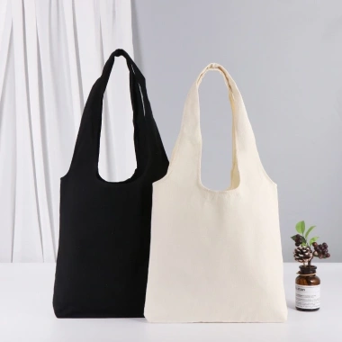 Túi vải canvas bánh bèo màu be và đen - Đựng gạo, đồ cá nhân, đi học, giá 66.500₫ 2