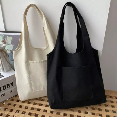 Túi vải canvas bánh bèo màu be và đen - Đựng gạo, đồ cá nhân, đi học, giá 66.500₫ 6