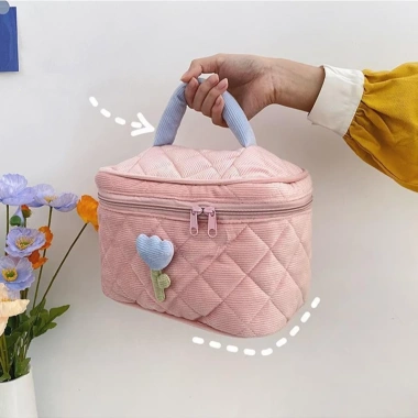 Túi vải đựng mỹ phẩm hoa tulip xinh xắn – quai xách tiện lợi, giá 15.000đ