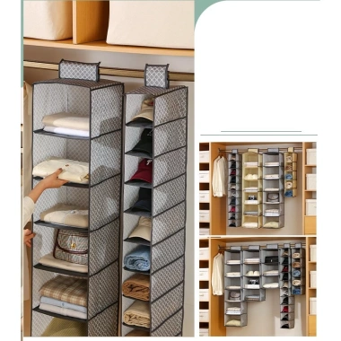 Túi vải nhiều tầng ô vuông đa ngăn treo sào tủ đồ tiện lợi gia đình - 89.000₫ 5