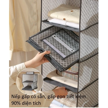 Túi vải nhiều tầng ô vuông đa ngăn treo sào tủ đồ tiện lợi gia đình - 89.000₫ 6
