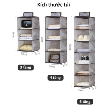 Túi vải nhiều tầng ô vuông đa ngăn treo sào tủ đồ tiện lợi gia đình - 89.000₫ 7