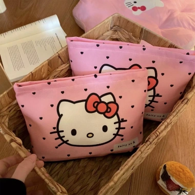 Túi ví vải Hello Kitty khóa kéo - Đựng đồ cá nhân, mỹ phẩm tiện lợi, giá 33.859₫
