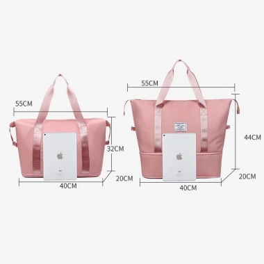 Túi xách du lịch gấp gọn 2 tầng cỡ lớn, vải dù chống thấm, đựng quần áo và mỹ phẩm
