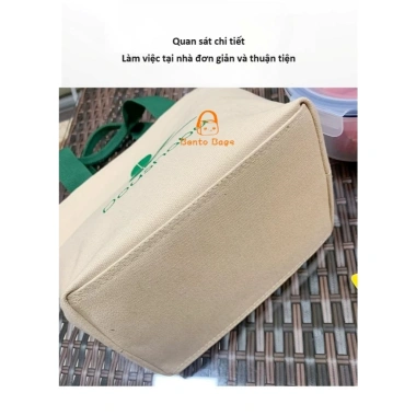 Túi xách đựng hộp cơm CỎ 4 LÁ TC22 Ngăn cốc ly nước, vải dày đẹp văn phòng