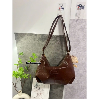 Túi xách nữ da PU trơn, đeo chéo vai, công sở, kèm gấu BABUMAP - 49.000₫
