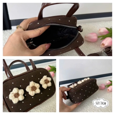 Túi xách nữ mini hoa len vintage Hàn Quốc, dáng hộp tiểu thư, giá 69.000₫