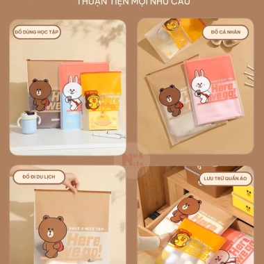 Túi Zip Du Lịch Line Friends Nhà Niêu - Đa màu, dày dặn, khóa trượt, dễ phân loại, 61k 7