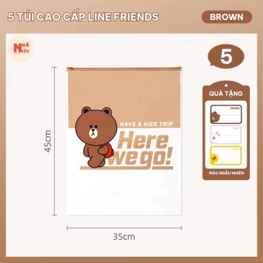 Túi Zip Du Lịch Line Friends Nhà Niêu - Đa màu, dày dặn, khóa trượt, dễ phân loại, 61k 10