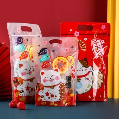 Túi zip mèo thần tài đỏ Tết - Set 10 túi đựng bánh kẹo, giảm còn 25.000đ