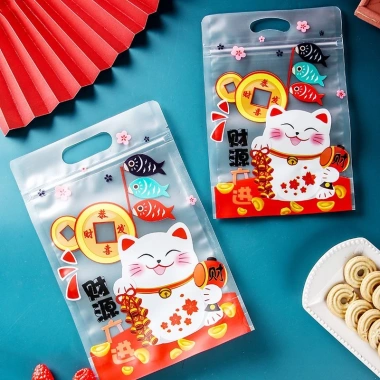 Túi zip mèo thần tài đỏ Tết - Set 10 túi đựng bánh kẹo, giảm còn 25.000đ