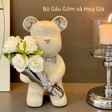 Tượng Gấu Gốm Mạ Điện 2 Màu - Thiết Kế Ôm Bình Hoa, Trang Trí Bàn TV và Bàn Làm Việc, Giá Ưu Đãi 240k 10