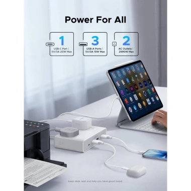 UGREEN Ổ Cắm GaN 20W UK 6 trong 1 (USB‑C+USB‑A+AC) Du Lịch Singapore Malaysia Anh – Sạc Nhanh Điện Thoại & Laptop