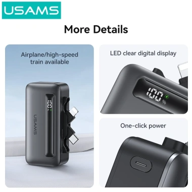 Usams 2in1 Mini Power Bank 4.500mAh – Sạc nhanh Type‑C & iP, Nhỏ Gọn, Giá 262.900₫ 6