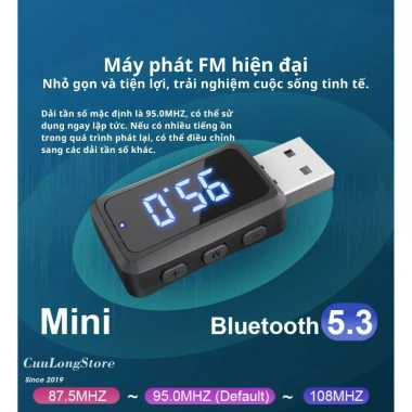 USB Bluetooth ô tô 5.3 đèn LED hiển thị - Âm thanh HD, giảm giá 95.000₫
