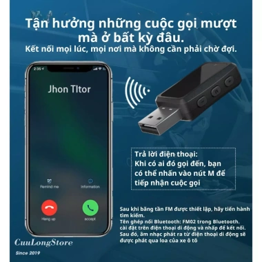USB Bluetooth ô tô 5.3 đèn LED hiển thị - Âm thanh HD, giảm giá 95.000₫