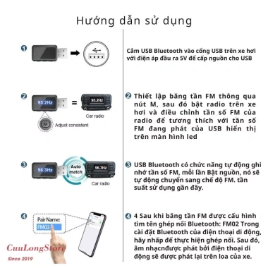 USB Bluetooth ô tô 5.3 đèn LED hiển thị - Âm thanh HD, giảm giá 95.000₫