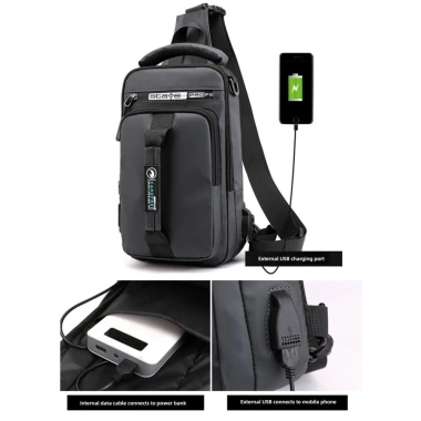 UUMIR Ba lô đeo vai nam chống nước, dây kéo, túi đeo chéo, thể thao sạc USB chống trộm