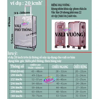 Vải Bọc Trùm Vali Nhựa Trong Suốt K501 20-28 inch Đa Màu Nâu Hồng Xanh Đen Trắng Giá Giảm 39.396₫ 2