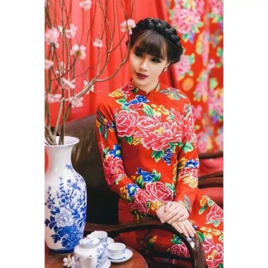 Vải Con Công Nhung Đỏ 1.6m Trang Trí Trung Thu, Lễ Tết, Decor Vintage 59k