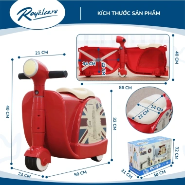 Vali 2 trong 1 cho bé kèm xe chòi chân Vespa - Royalcare 822.217, đồ dùng du lịch, giảm còn 595.000 VND 4