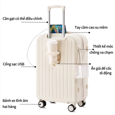 Vali Du Lịch CHARLESX 20/24 inch - ABS+PC Cao Cấp, Cổng USB, Kệ Cốc, Giá 399.000đ (Giá Gốc 506.730đ)