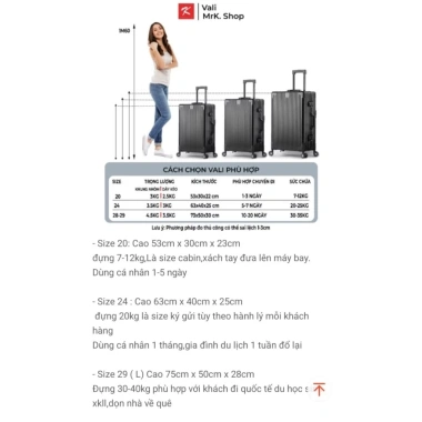 Vali du lịch khung nhôm SATA KOREA 20/24/29 - Chống rạch móc, chống bể vỡ, bánh xe bền, giảm giá 20%