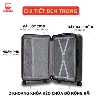 Vali du lịch Kingsun cao cấp Hộp Bọc Góc P37 Nhựa Dẻo, Khoá Kéo, Size 20/24, Bảo hành 5 năm - Giá ưu đãi 479.409 VND 6