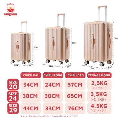 Vali du lịch Kingsun cao cấp Hộp Bọc Góc P37 Nhựa Dẻo, Khoá Kéo, Size 20/24, Bảo hành 5 năm - Giá ưu đãi 479.409 VND 7