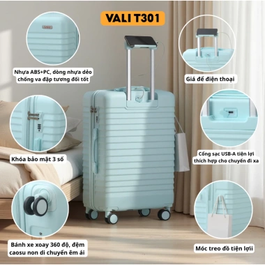 Vali Du Lịch TIYFIY 803 Cao Cấp 20/24/28 nhựa ABS+PC, khóa kéo an toàn, chống bể vỡ, bảo hành 5 năm - Giá 519.000 VND