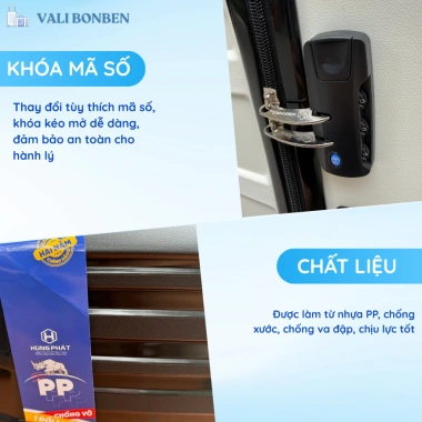 Vali Hùng Phát 20/25 inch Nhựa PP Bền Đẹp Kéo Du Lịch Thời Trang, Bảo Hành 2 Năm, 499.000đ