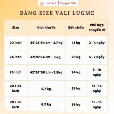 Vali Kéo Du Lịch LUGME LME 02 Size 26 Bọc Góc Chống Va Đập Bảo Hành 5 Năm 718k