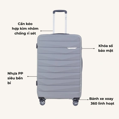 Vali Kéo LUG Lusetti MP027 Nhựa PP Giảm Sâu Size 20-24 Chống Bể Vỡ Khóa Số Âm Bảo Mật 3