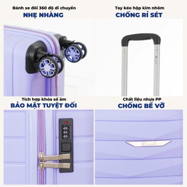 Vali Kéo LUG Lusetti MP027 Nhựa PP Giảm Sâu Size 20-24 Chống Bể Vỡ Khóa Số Âm Bảo Mật 4