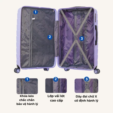 Vali Kéo LUG Lusetti MP027 Nhựa PP Giảm Sâu Size 20-24 Chống Bể Vỡ Khóa Số Âm Bảo Mật 6