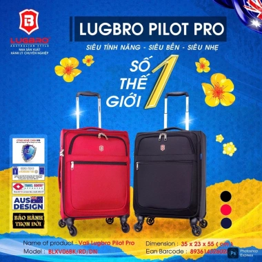 Vali kéo LUGBRO Pilot Pro 20 inch, khóa TSA, vừa laptop 15.6 inch, bảo hành trọn đời 3