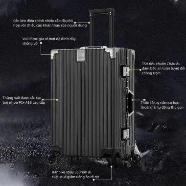 Vali Kéo Size 20/24/28 Khung Nhôm Nhựa PC Khóa TSA Chống Rạch Vân Nhám 712.080₫