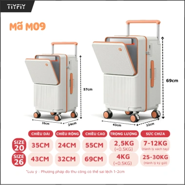 Vali kéo TIYFIY M09 size 20/26 nhựa ABS+PC cao cấp mở rộng ngăn trước 1.190.000₫ 7