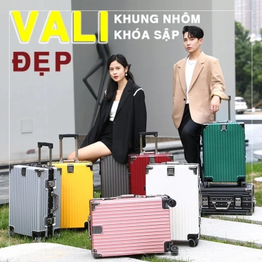Vali khung nhôm khóa sập chống rạch mẫu mới size 20/24/28, giá để cốc, tặng bọc nhám chống xước, chỉ 400.000₫ 2