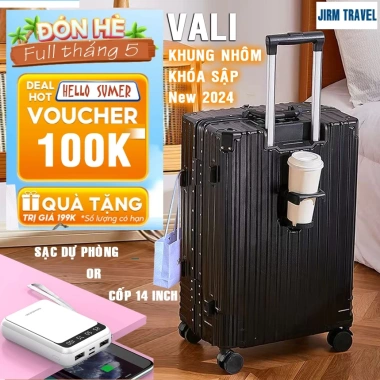 Vali khung nhôm khóa sập chống rạch mẫu mới size 20/24/28, giá để cốc, tặng bọc nhám chống xước, chỉ 400.000₫ 6