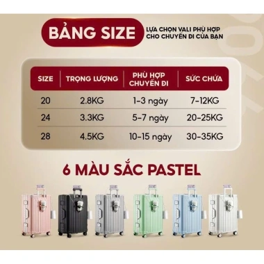 Vali Nhựa ABS 20/24/28 Inch - Giá Rẻ, Bọc Góc Nhôm Chống Bể, Siêu Bền, Du Lịch Công Tác