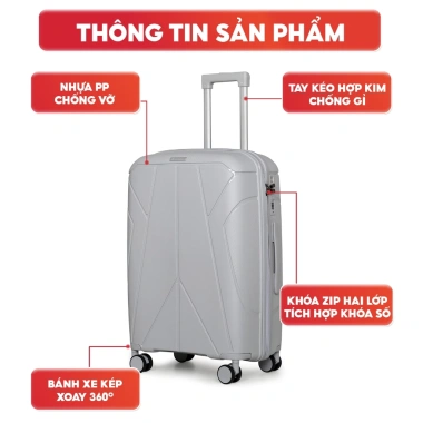Vali SUNNY LATTA Nhựa PP Siêu Dày Chống Vỡ Kéo Du Lịch USB Size 20-28 - 869k 3