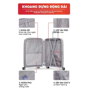 Vali SUNNY LATTA Nhựa PP Siêu Dày Chống Vỡ Kéo Du Lịch USB Size 20-28 - 869k 9