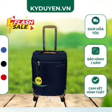 Vali Vải LEAVES 9.068 KING 20 Navy Vàng Đồng, Khóa Số An Toàn, Bánh Xe Kép 360 độ