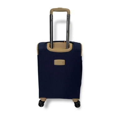 Vali Vải LEAVES 9.068 KING 20 Navy Vàng Đồng, Khóa Số An Toàn, Bánh Xe Kép 360 độ